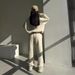 Wind Loose Casual Fashion Stitching Thickening Long Sleeve Stand Collar Sweater Trousers Suit_ecoleips.com