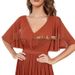 Women's Mid Sleeve Casual Elegant Summer V Neck Sweetheart Evening Dress _ecoleips.com