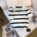Women's Clothing Real Shot Of The New Summer Ins Design Striped V Neck Short Sleeved T Shirt Ice Silk Knitted Top For Women_ecoleips.com
