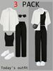 Women's Clothing Summer Dopamine Outfit Set - Slimming Shirt, Tank Top & Pants 3-Piece Combo | Flowy & Youthful | White+Black / White+Brown | S-XXL_ecoleips.com