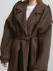 Long V-Neck Double-Breasted Trench Coat, Oversized Polyester Duster Jacket For Work & Casual (Black/Brown, S/M/L)_ecoleips.com