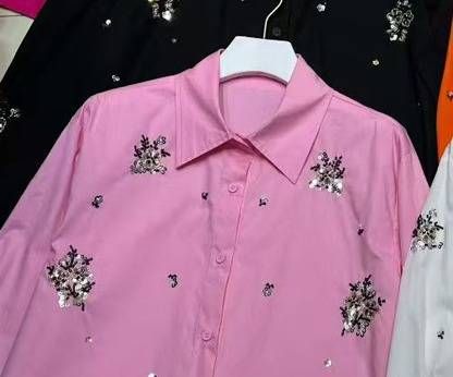 Modest Women's Tops French-Inspired Beaded Blouse – Elegant Floral Sequined Top (One Size, 6 Colors)_ecoleips.com