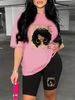 Summer Women's Casual And Fashionable Cartoon Letter Graphic Printed Loose T-shirt Shorts Two-piece Sportswear Suitable For Daily Wear-129_ecoleips.com