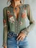 Women's Elegant V Neck Long Sleeve Printed Shirt Solid Color Spring Autumn High Quality Luxury Top For Everyday Wear And Commute_ecoleips.com