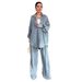 Spring Autumn 2027 Fashion European-USA Style Women Lapel Single-Breasted Long Sleeve Shirt + Lace-Up Pants Denim Two-Piece Casual Sets XS-3XL_ecoleips.com