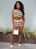 Women's Colorful Hollow Out Drawstring Knit Top And Shorts Beach Vacation Set Short Sleeve Casual Outfit New Arrival_ecoleips.com