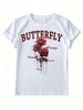 Women's Ink Rose T-shirt, Pure Cotton, Versatile Short-Sleeve For Commute_ecoleips.com