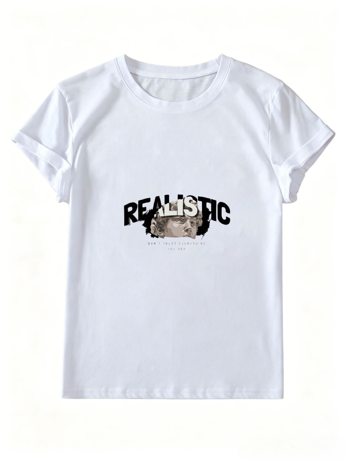 David Statue Realistic Letter Print Women T-Shirt Vintage Art Streetwear Short Sleeve White Tee_ecoleips.com
