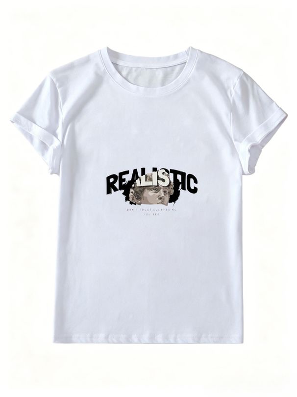 David Statue Realistic Letter Print Women T-Shirt Vintage Art Streetwear Short Sleeve White Tee_ecoleips.com