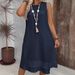 Women's Clothing Round Neck Solid Color Sleeveless Summer Large Size Casual Elegant Women's Dress_ecoleips.com