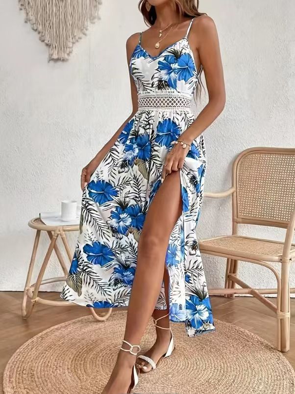 Women's Clothing Summer New Holiday Style Elegant Flower Print Dress_ecoleips.com