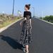 Women's 2025 Summer New Hepburn Style Mid-Length Floral Elegant High Waist Slimming Short Sleeve Long Dress_ecoleips.com