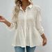 2026 European And American Spring/Summer New Solid Color Button Casual Fashion Long Sleeve Gathered Shirt For_ecoleips.com