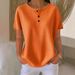 Spot Goods Women's Round Neck Waffle Knit Pullover Top Solid Color Summer Fashion Short Sleeve_ecoleips.com