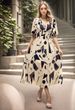 Summer Elegant V Neck Dress Slim Waist Printed Long Women's Clothing European And American Style_ecoleips.com