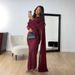 Women's Clothing Modest Evening Dress Mermaid Evening Gown In Wine Red – Satin-Chiffon Formal Dress With Flowing Sash & Long Sleeves For Galas_ecoleips.com