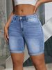 Women's Light Blue Denim Shorts Multi Layered Stretchy Slimming Versatile Mid Length Simple Folded Hem_ecoleips.com