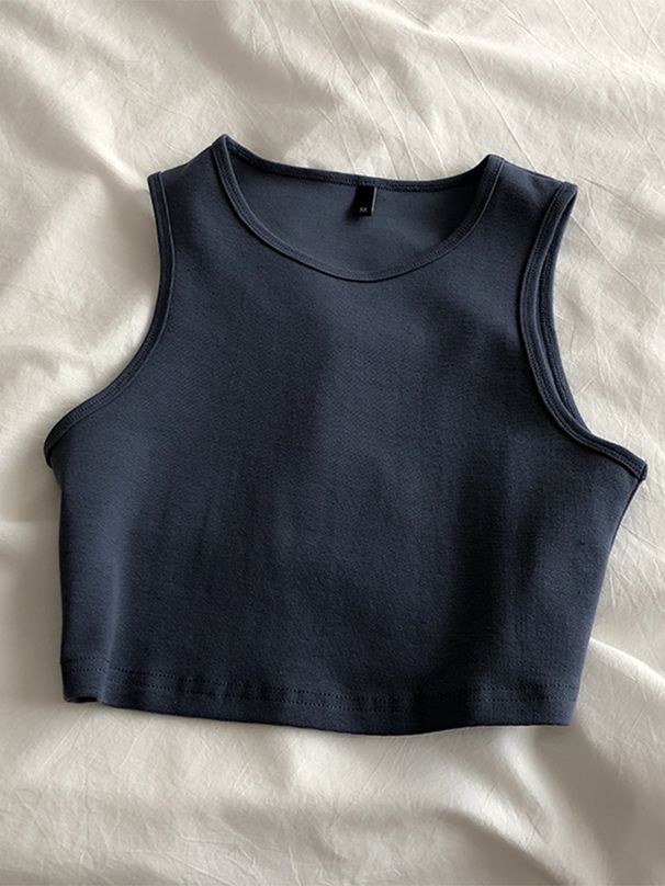 Summer New Ladies Retro Crop Top High Waist Slimming Stretch Slim Short Sleeveless Bottoming Top_ecoleips.com