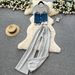 Women's Casual Summer Outfit Set - Denim Patch Short Sleeve Top + High Waist Wide Leg Pants, Two-Piece Matching Set_ecoleips.com
