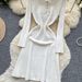 Elegant High-Waisted Knit Dress With Floral Lace Detail - Vintage-Inspired Long Sleeve Wrap Dress For Women_ecoleips.com
