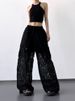 Summer Women's Black & White Lace Panel Wide-Leg Pants – High-Waisted Straight Cut, Breathable Office To Evening Wear (S-XL)_ecoleips.com