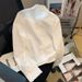 Women's White V Neck Blouse Lace Trimmed Bow Elegant French Design Spring Top_ecoleips.com