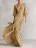 Women's Clothing Women's Romantic Deep V Neck Lantern Sleeve Long Dress Fitted Waist Autumn Banquet Socialite Style Fashion_ecoleips.com