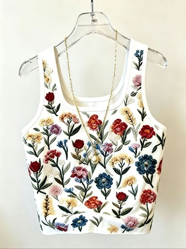 Women's Slim Fit Printed Floral Vest Sleeveless Top Style Short Spot Goods Supply_ecoleips.com