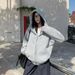 Gray Fleece-lined Thickened Sweatshirt For Women, Autumn/winter 2024, High-end American Retro Style, Hooded,_ecoleips.com