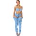 Women's Clothing Sexy Chest Wrap Backless Top Personality High Waist Split Zipper Jeans Two Piece Set_ecoleips.com