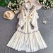 Women's French Retro Embroidered Dress Stand up Collar Waist Slimming Knee Length Elegant for Commuting Summer 2026_ecoleips.com