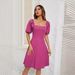 2026 Cross-Border Foreign Trade European Station Summer Hot Sale New Solid Color Square Neck Puff Sleeve Dress_ecoleips.com