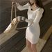 Women's Clothing Autumn/Winter British Style Korean Color Block Slim Fit Petite Women's Knit Bodycon Dress_ecoleips.com