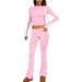 Women's Spring And Summer Casual Solid Color Slim Long Sleeve Knit Pants Suit_ecoleips.com