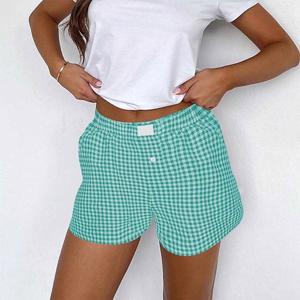 Summer High-Waisted Women's Casual Comfortable Plaid Shorts Wide Leg Retro Style Loose Fit AliExpress New 2025_ecoleips.com