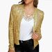Women's round neck long-sleeved solid color cardigan casual versatile sequined jacket_ecoleips.com