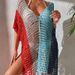 Color Blocked Sexy Loose Pullover V Neck Tassel Hollow Out Beach Sun Protection Bikini Cover Up_ecoleips.com