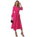 Aria Basics Aria Basics 2026 New Women's Long Sleeve Slim Pleated Belt V-Neck Dress Cross-Border A-Line_ecoleips.com