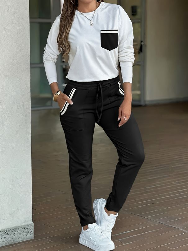 Women's Fall Winter Casual Set, Long Sleeve Knit Top & High-Waisted Pencil Pants Two-Piece Outfit Functional Details_ecoleips.com