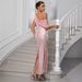 Women's Clothing New Women's Dress One Shoulder Chiffon Splicing Sequin Long Dress Party Dress_ecoleips.com