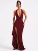 Mozision Deep V Neck Thigh High Split Maxi Dress Women Halter Sleeveless Backless Bodycon Club Party Sexy Long Dress New_ecoleips.com