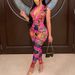 Women's Clothing sexy V neck tight digital positioning printed two piece set _ecoleips.com