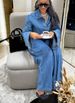 Women's Denim Two-Piece Suit - Long Sleeve Jacket With Collar & Pockets + Belted Straight-Leg Pants (Casual Chic, Office Wear, Stretch Comfort Fit)_ecoleips.com