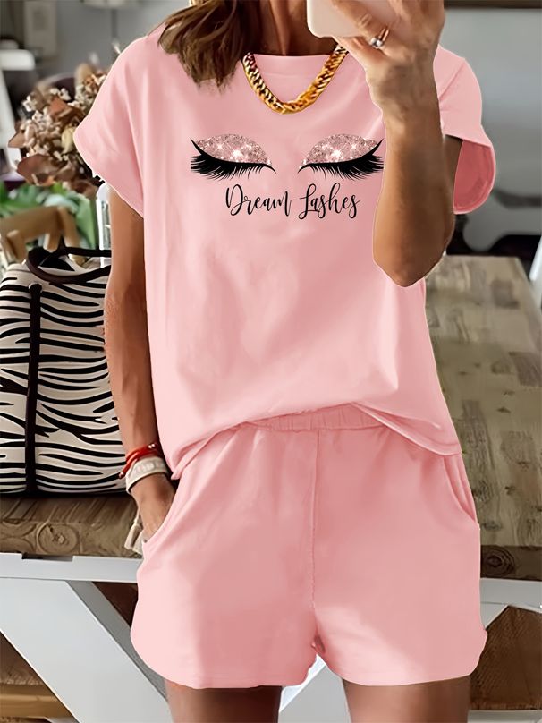 Women’s 2 Piece Outfit Set – Oversized Graphic T-Shirt And Biker Shorts Matching Set, Casual Summer Lounge Tracksuit For Daily Wear-327_ecoleips.com