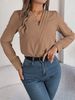 K Elegant Solid Color Layered V-neck Long-sleeved Blouse For Women_ecoleips.com