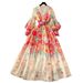 "Luxury Court-Style Printed Maxi Dress – Cinched Waist, Lantern Sleeves & Elegant Silhouette For Sophisticated Women"_ecoleips.com