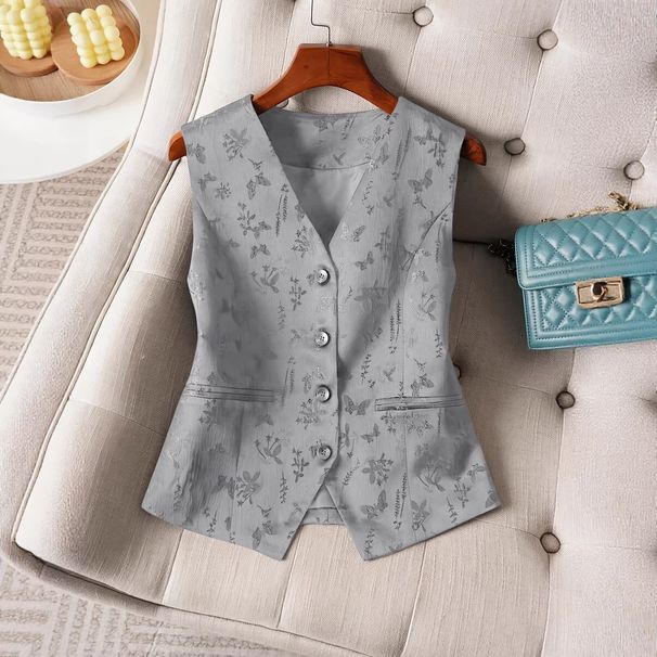 European And American Cross-border Jacquard Vest For Women, 2026 Spring-summer New Style, Elegant Floral V-neck_ecoleips.com