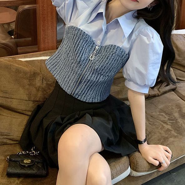 Women's Clothing Design Niche Spring And Summer New French Retro Slim Fit Short Sleeved Top_ecoleips.com