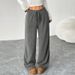 Women's High-Waisted Drawstring Lounge Pants Elastic Waistband Wide Leg Comfortable Casual Trousers_ecoleips.com