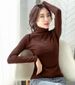 Autumn And Winter Turtleneck Velvet Bottoming Shirt Women's Long-sleeved Solid Color Korean Version Women's Clothing Warm, Slim And Thin T-shirt_ecoleips.com